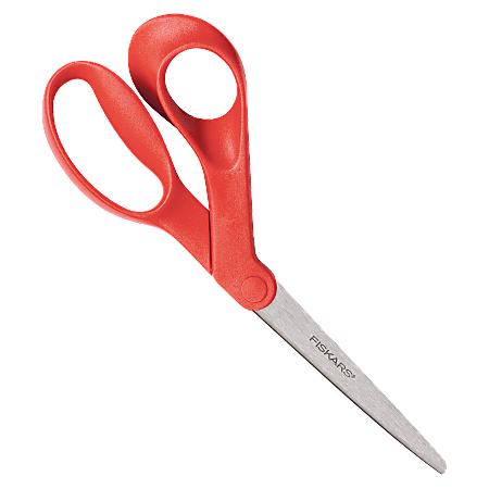 Fiskars® Bent Left-Hand Scissors, 8, Pointed , Orange/Red